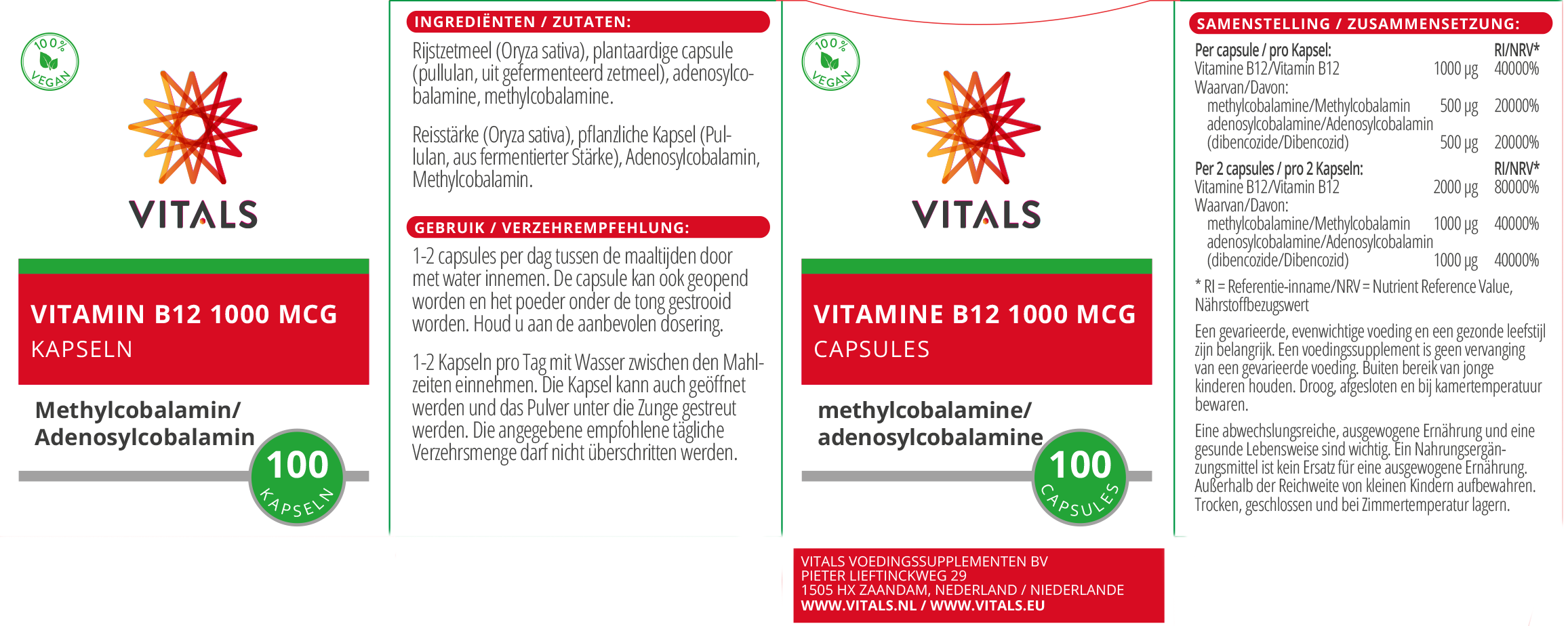 Vitamin B12 1000 mcg – Vitals-Etikett. Zutaten und Anwendung des B12-Nahrungsergänzungsmittels.